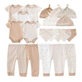 Conjunto de roupas unissex de algodão para bebês recém-nascidos, body + calças + chapéus + luvas/babadores, cor sólida, desenhos animados